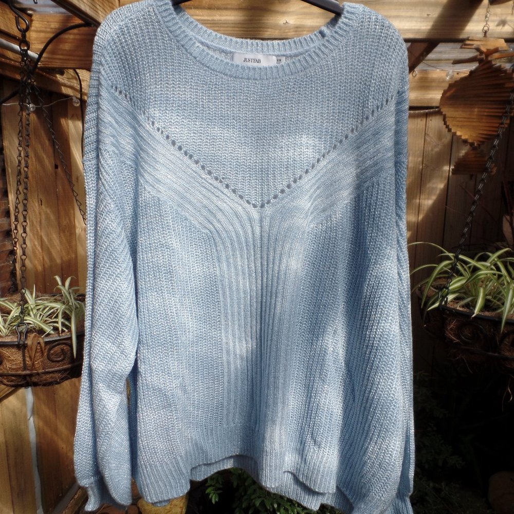 Just Fab light blue lurex sweater – wide sleeve with cuff